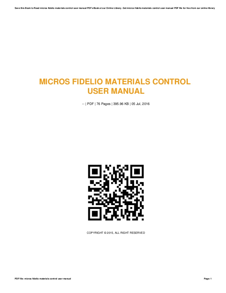 Micros Fidelio Materials Control User Manual knowledgeever